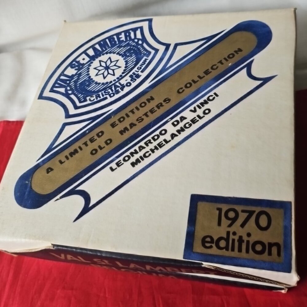 1970 Val St. Lambert Ltd. Ed. Glass Plate Da Vinci & Michelangelo set of 2